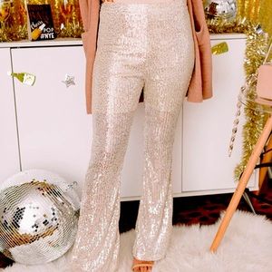 Champagne colored Sequin Flare Pants